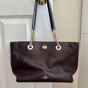 Coach Burgundy Leather Tote with Gold-Tone Straps